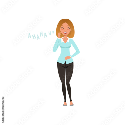 Happy young woman laughing out loud vector Illustration on a white background