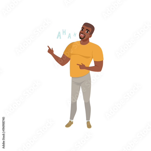 Cheerful African American young man laughing out loud vector Illustration on a white background