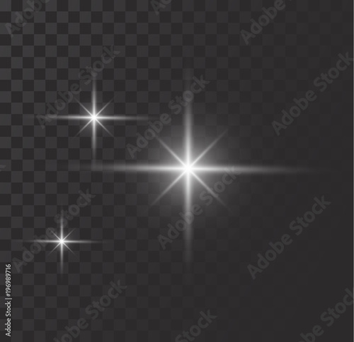Vector glowing lights effect, flare, explosian and stars. photo