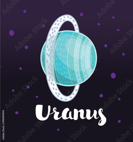 Dark colored space background with realistic the Planet Uranus in the Universe vector illustration