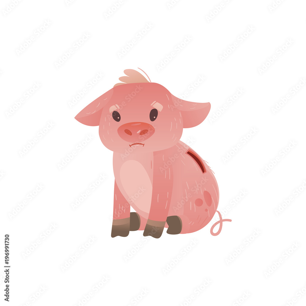 Cartoon piggy bank icon. Sad pig money box without savings with unhappy facial expression. Business finance, banking rich and weath concept. Vector isolated background illustration Cartoon piggy bank icon. Sad pig money box without savings with unhappy facial expression. Business finance, banking rich and weath concept. Vector isolated background illustration