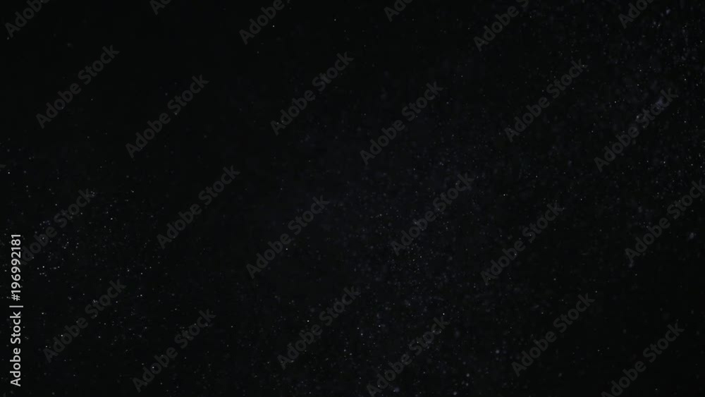 Natural organic dust particles on black background. Glittering Particles With Bokeh. Slow motion.