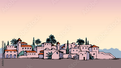 City in a desert. Vector drawing