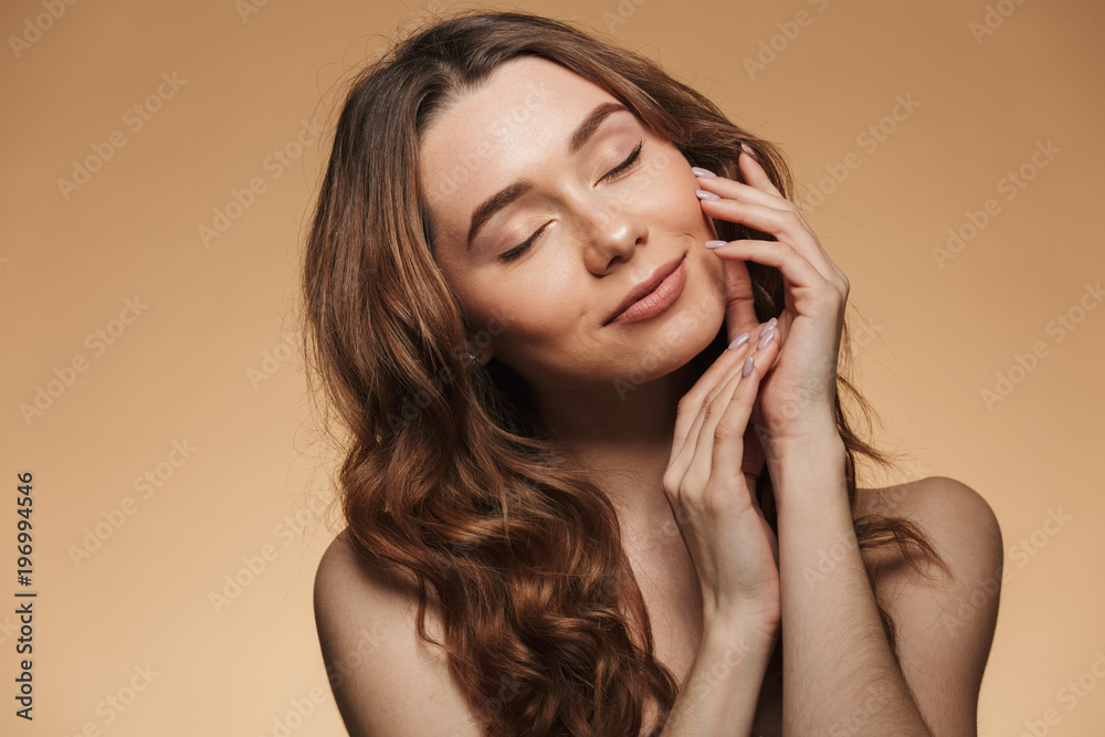 Beauty portrait of a smiling young topless woman Beauty portrait of a smiling young topless woman