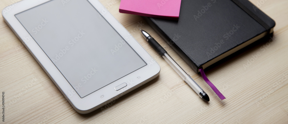 photo view wooden table tablet note pen photo view wooden table tablet note pen