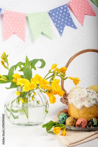 Quail eggs. Painted eggs for Easter. Colorful still lifes photo