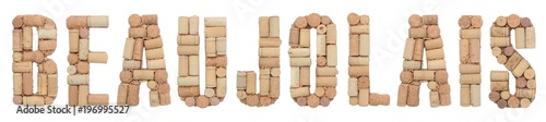 Wine region of France Beaujolais  made from wine corks Isolated on white background