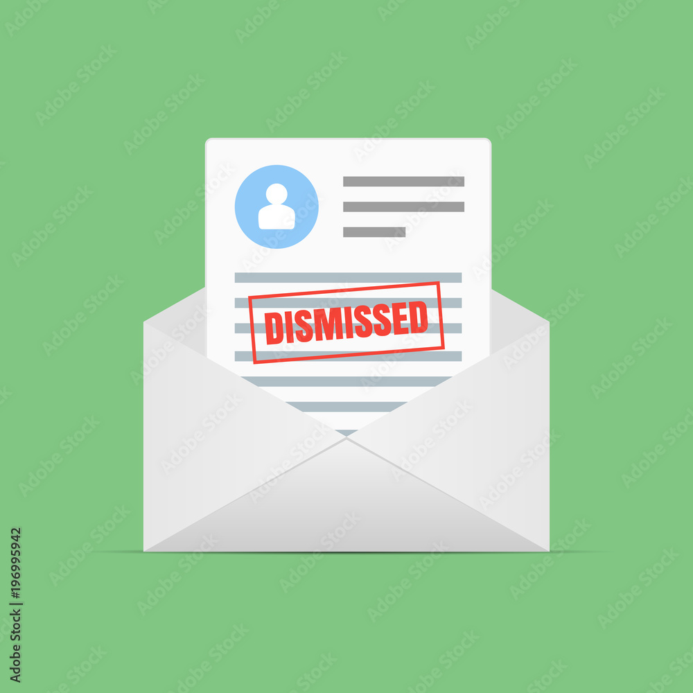 Form of dismissal in letter. Claim form in a flat style isolated on a green background. Vector illustration Form of dismissal in letter. Claim form in a flat style isolated on a green background. Vector illustration