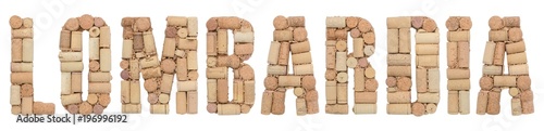 Wine region of Italy LOMBARDIA made from wine corks Isolated on white background
