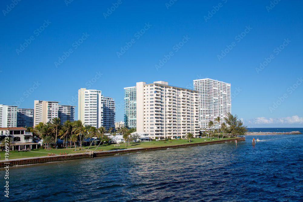 White Condos Along Fort Lauderdale Shipping Channel White Condos Along Fort Lauderdale Shipping Channel