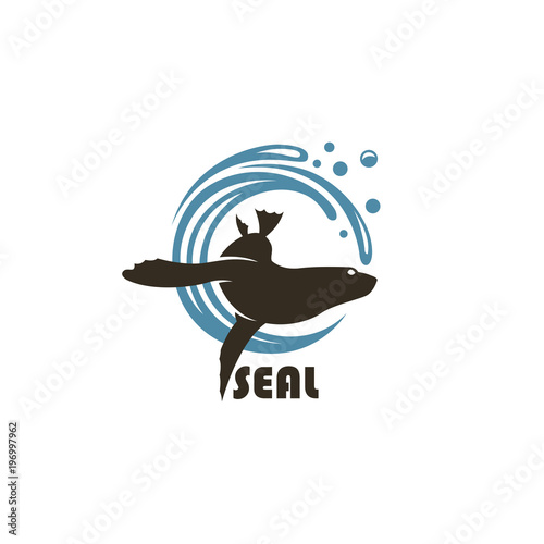 emblem of sea seal silhouette with water splash