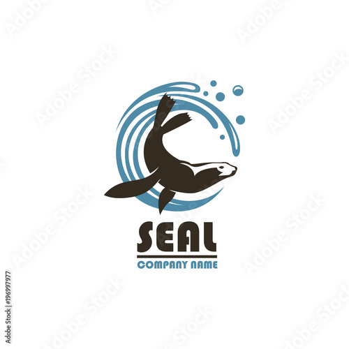 emblem of sea seal silhouette with water splash