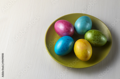 colored chicken eggs for Easter