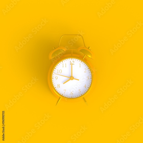 Alarm clock abstract minimal yellow background, Business concept, 3d rendering