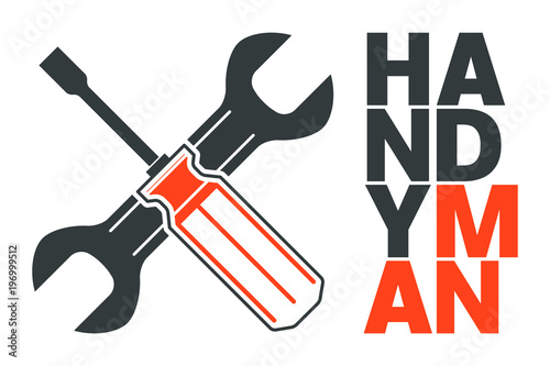 Handyman with wrench and screwdriver. Can be used for handyman, worker, mechanic, service or technician support.