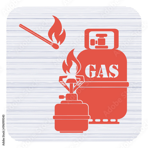 Camping stove with gas bottle icon vector