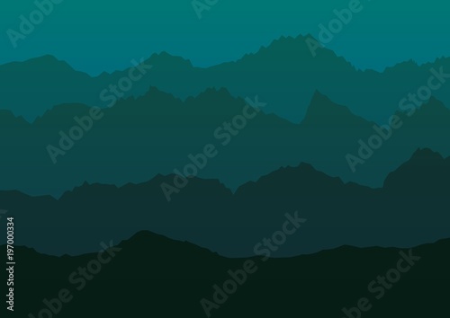 Vector landscape with blue misty silhouettes of mountains