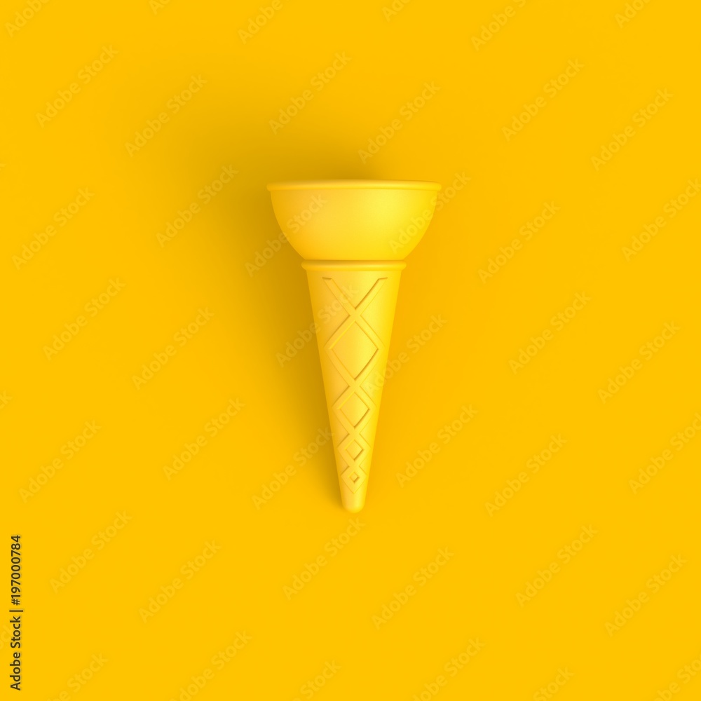 Sweet wafer cone abstract minimal yellow background, Food concept, 3d rendering Sweet wafer cone abstract minimal yellow background, Food concept, 3d rendering