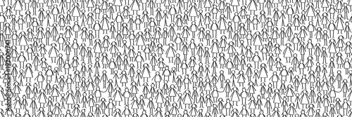 Vector illustration of black male and female stick figures horizontal banner repeating seamless pattern isolated on white background