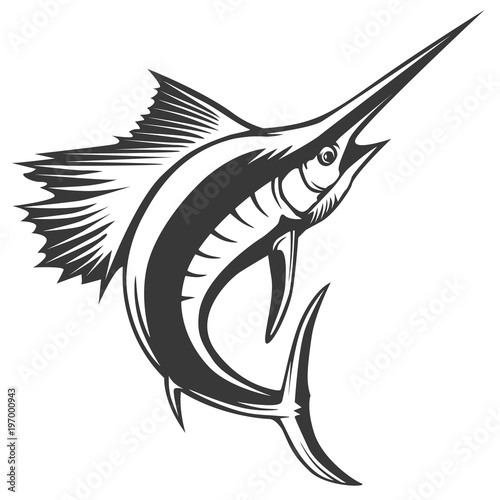 Marlin fish logo.Sword fishing emblem for sport club. Angry fish background theme vector illustration.