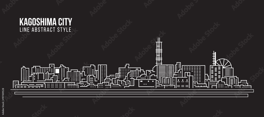 Cityscape Building Line art Vector Illustration design - Kagoshima city
