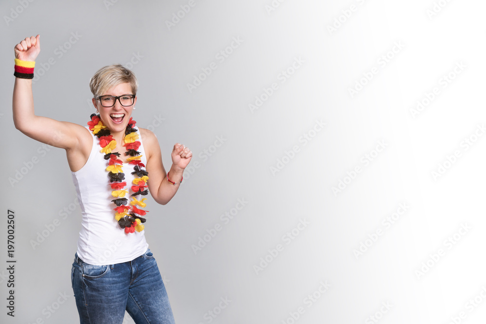 Screaming german woman in front of gray background Screaming german woman in front of gray background