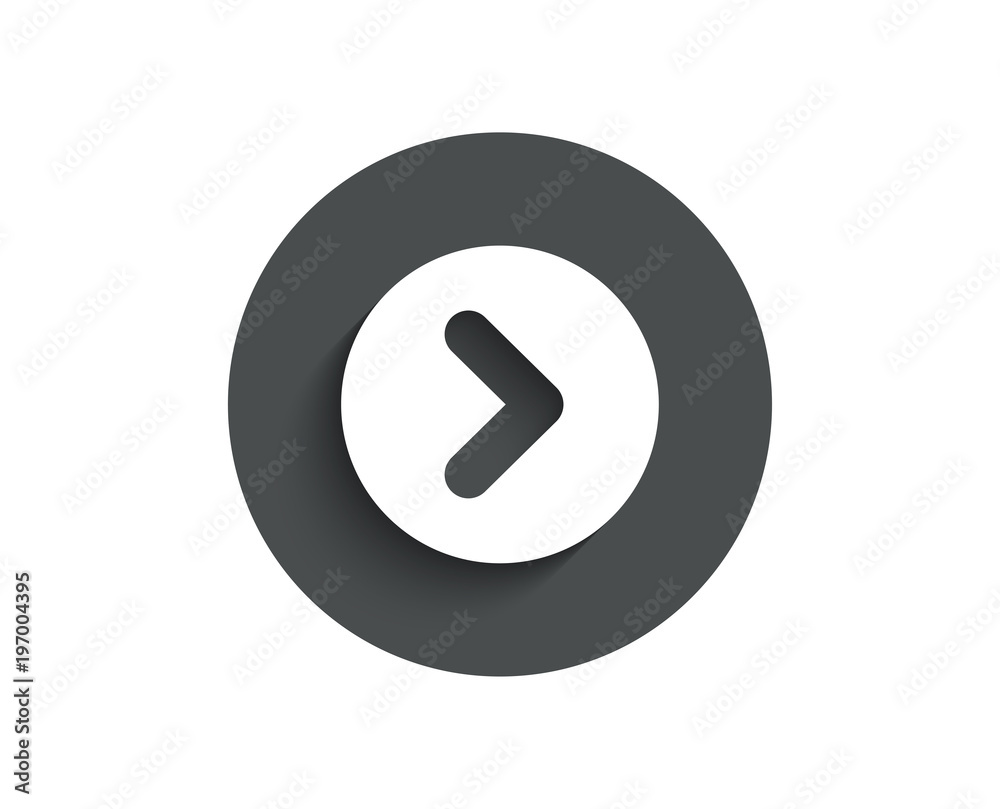 Forward arrow simple icon. Next Arrowhead symbol. Next navigation pointer sign. Circle flat button with shadow. Vector Forward arrow simple icon. Next Arrowhead symbol. Next navigation pointer sign. Circle flat button with shadow. Vector