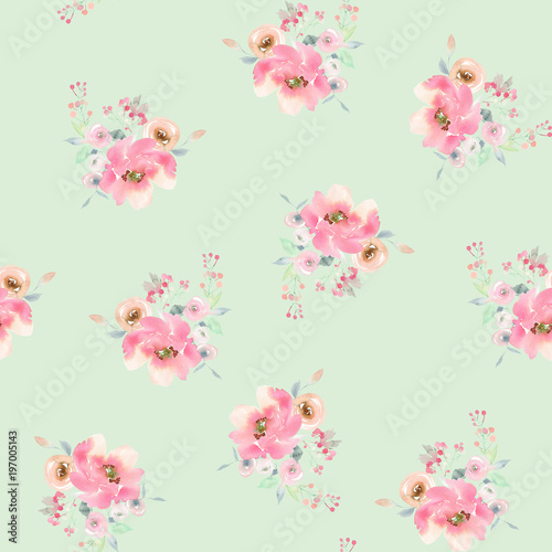 Seamless summer pattern with watercolor flowers handmade.