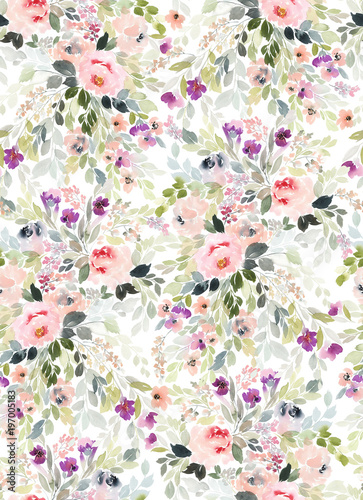Wallpaper Mural Seamless summer pattern with watercolor flowers handmade. Torontodigital.ca