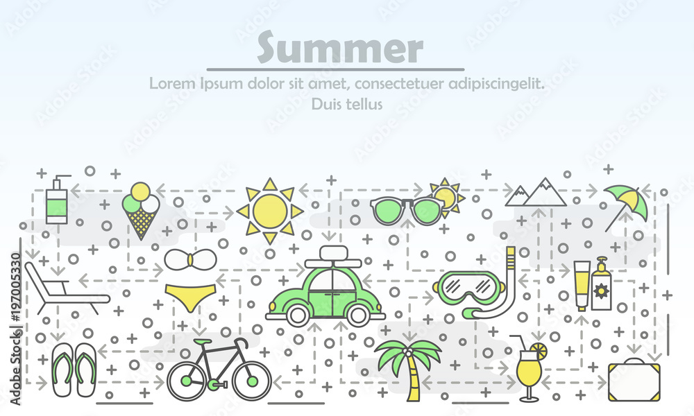 Fototapeta Summer advertising vector flat line art illustration