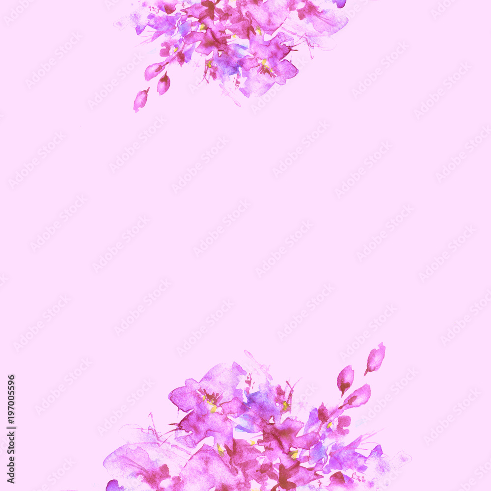 Watercolor wedding invitation design with pink flowers, branche, bud and leaves, wild flower, background with floral elements for text, watercolor background. Template, frame. Vintage Card. Watercolor wedding invitation design with pink flowers, branche, bud and leaves, wild flower, background with floral elements for text, watercolor background. Template, frame. Vintage Card.