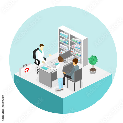 Isometric interior of doctor office.