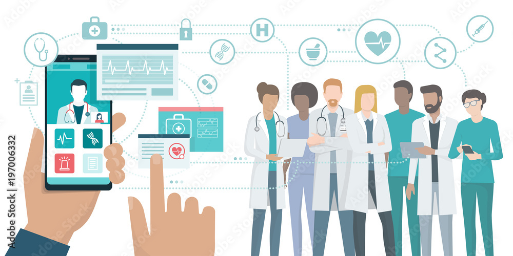 Medical team and healthcare app Medical team and healthcare app