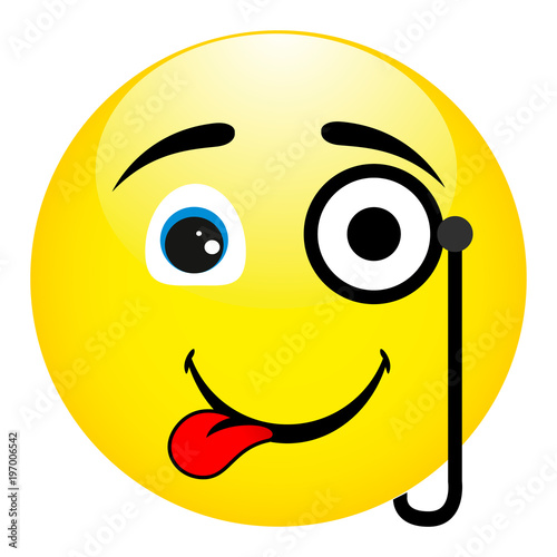 Funny and strange smile with a monocle in the eye