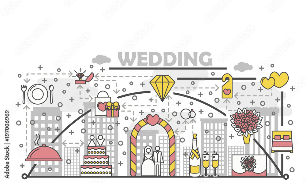 Wedding concept vector flat line art illustration