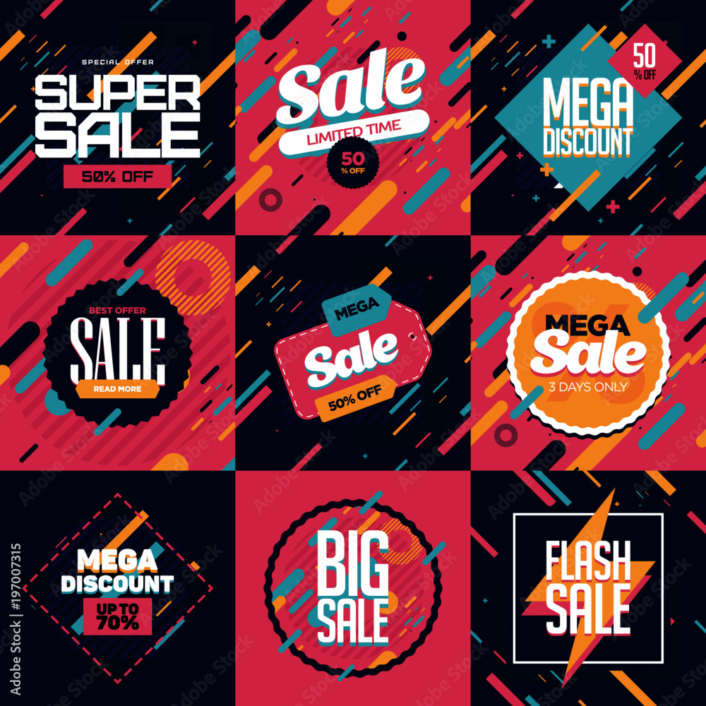 Social media sale banners and ads web template set.