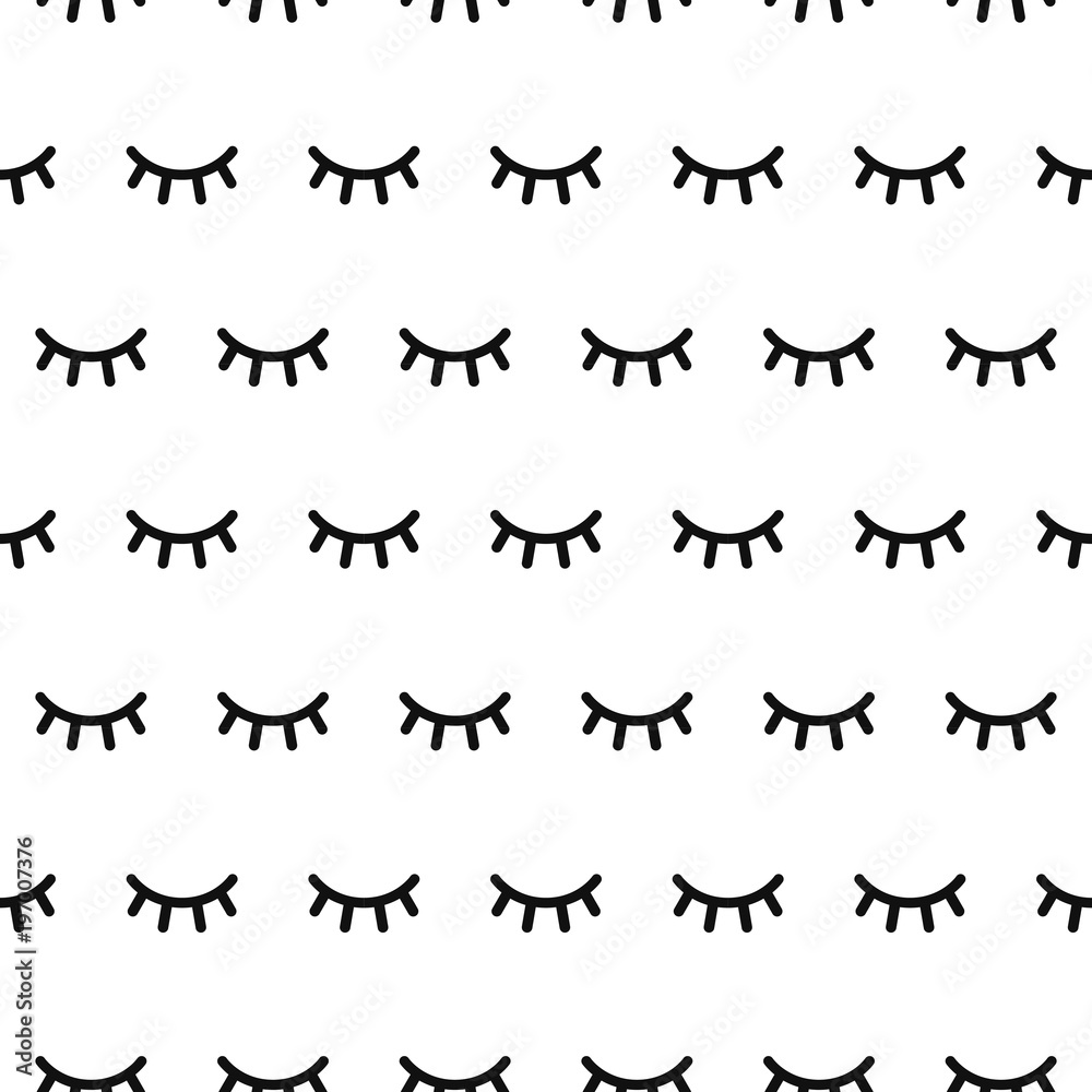 Fototapeta premium Seamless pattern with cartoon eyelashes. Closed woman eyes on white background. Cute design. Vector