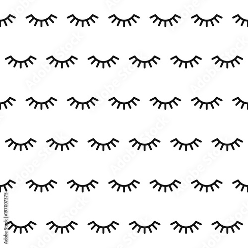 Seamless pattern with cartoon eyelashes. Closed woman eyes on white background. Cute design. Vector