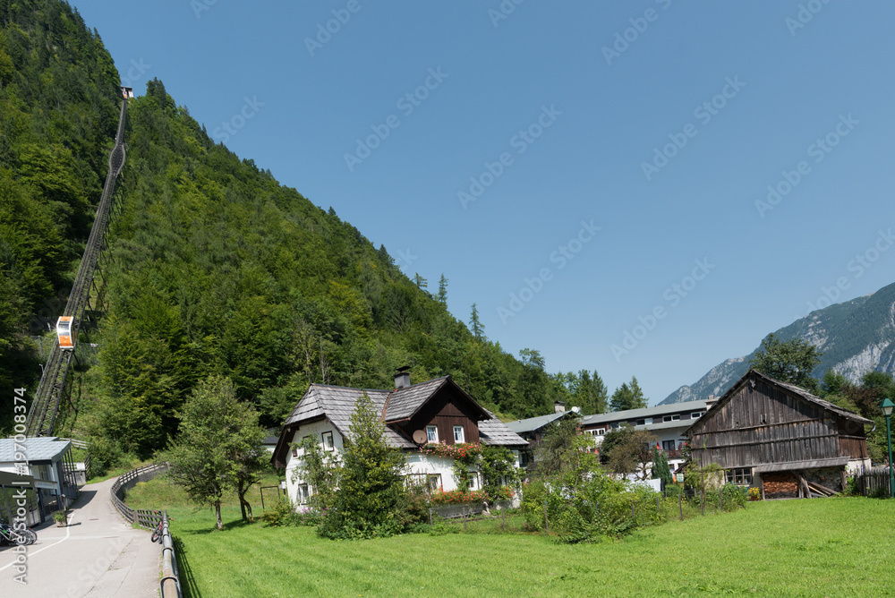 Austria-Famous Hallstatt romantic town close to the lake in the  Alps