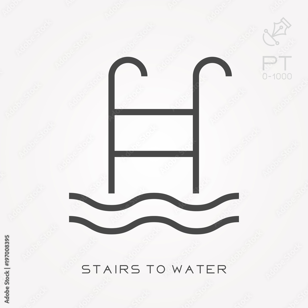 Line icon stairs to water Line icon stairs to water