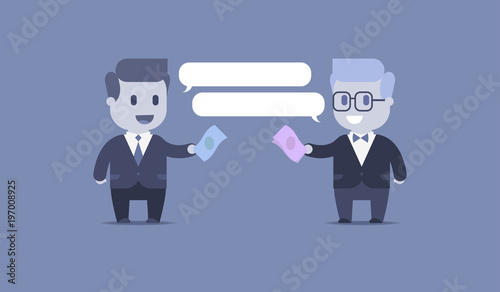 Two businessmen exchange currency