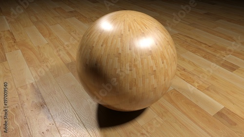 Wooden sphere on wooden pavement - 3D rendering