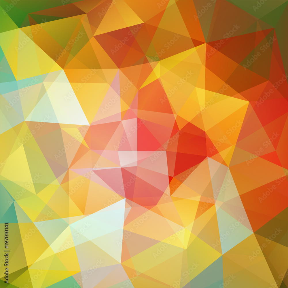 Geometric pattern, polygon triangles vector background in yellow, orange, red tones. Illustration pattern