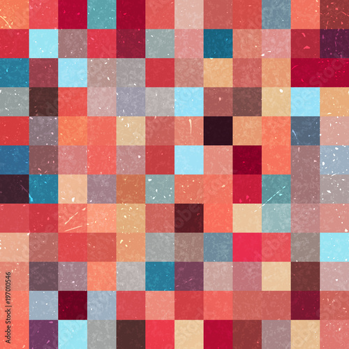 Vintage seamless abstract background with orange, brown, blue, red squares, vector illustration