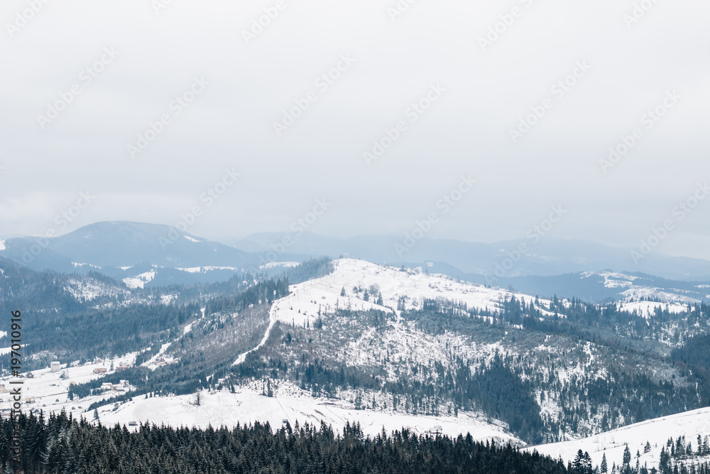Beautiful winter landscape with snowy mountains