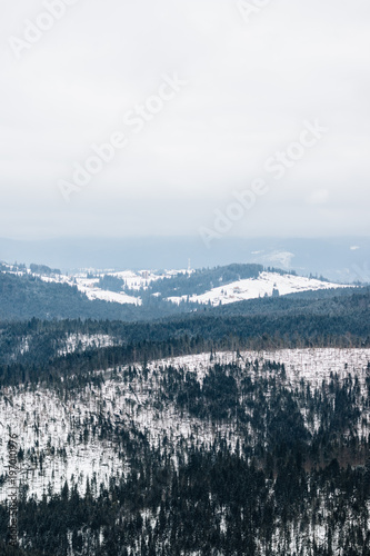 Beautiful winter landscape with snowy mountains