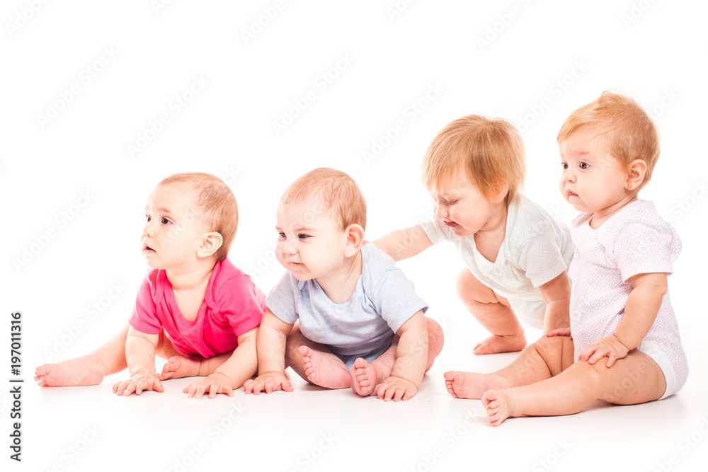Childhood concept. Cute babies on white background Childhood concept. Cute babies on white background
