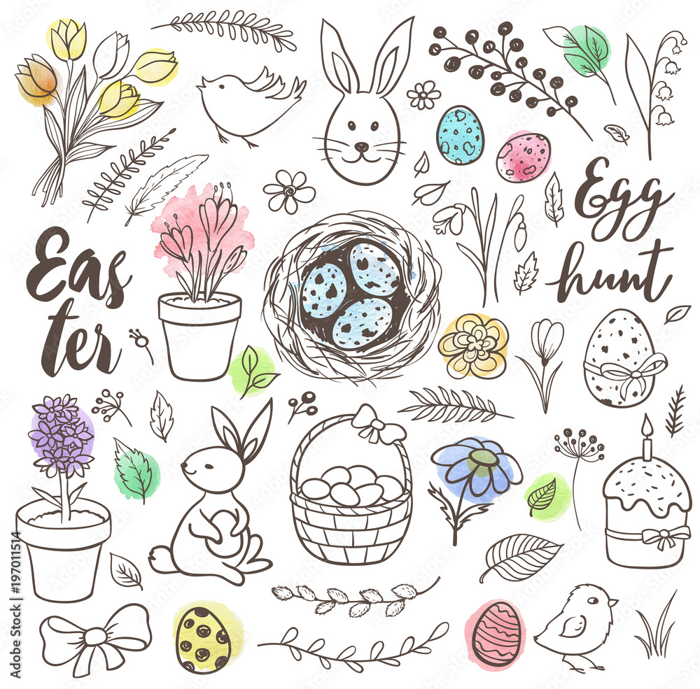 Set of hand drawn Easter doodles Set of hand drawn Easter doodles