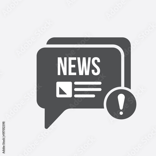 News icon with exclamation mark. News icon and alert, error, alarm, danger symbol