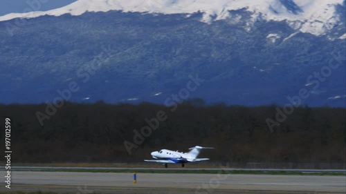 4K small airplane Pilatus taking off. Fast acceleration and take off